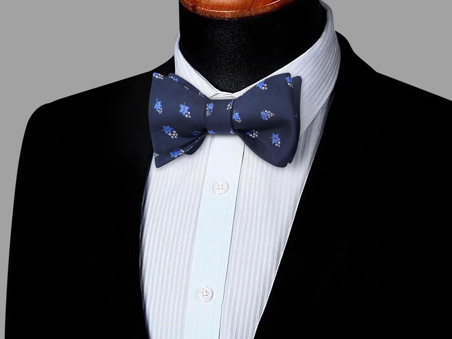 imageHISDERN Bow Ties for Men Self Tie Animal Bowties Pocket Square Woven Silk Fun Bowtie Handkerchief Set for Wedding PartyGrapeNavy Blue