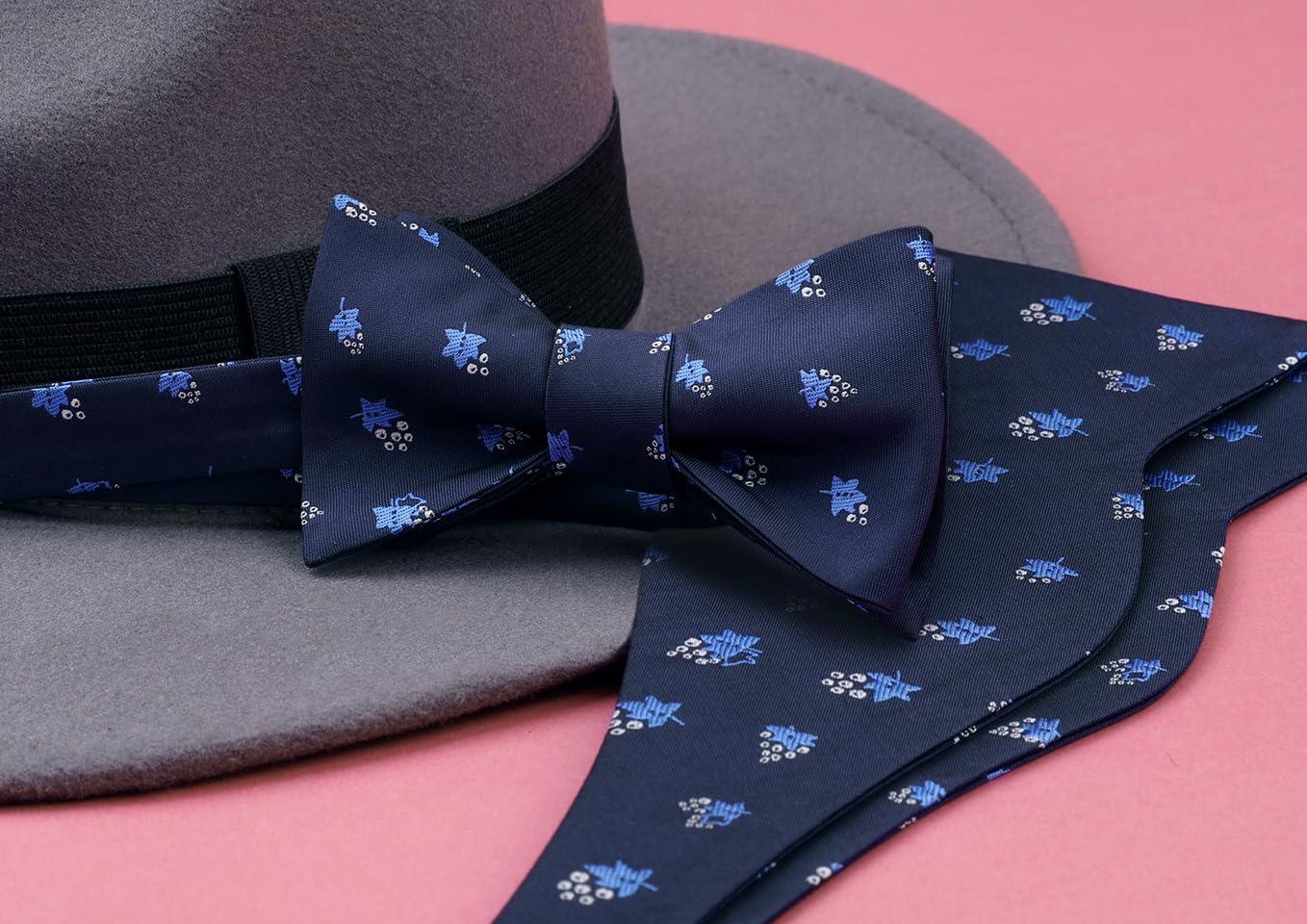 imageHISDERN Bow Ties for Men Self Tie Animal Bowties Pocket Square Woven Silk Fun Bowtie Handkerchief Set for Wedding PartyGrapeNavy Blue