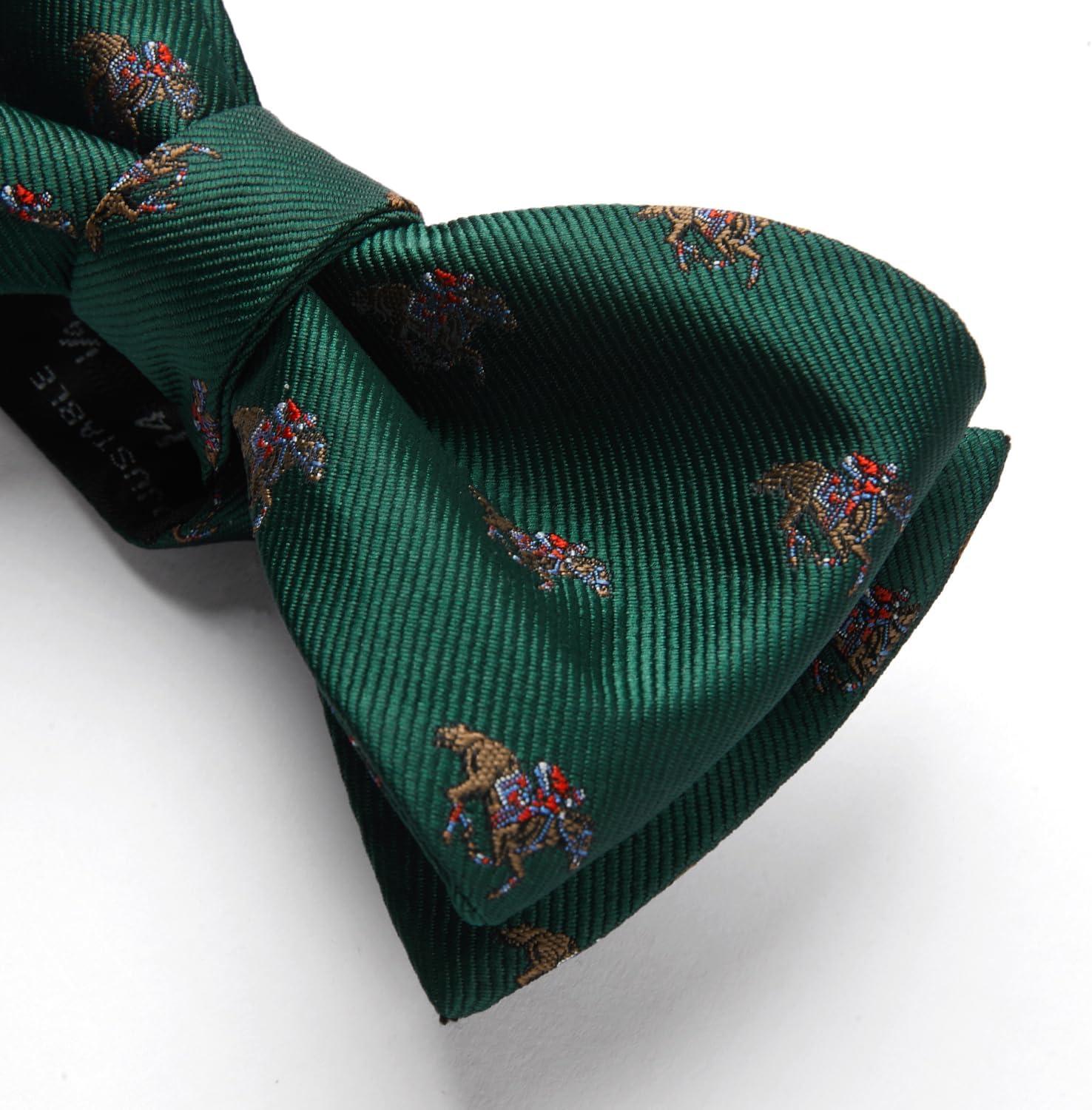 imageHISDERN Bow Ties for Men Self Tie Animal Bowties Pocket Square Woven Silk Fun Bowtie Handkerchief Set for Wedding PartyGreenHorse Racing