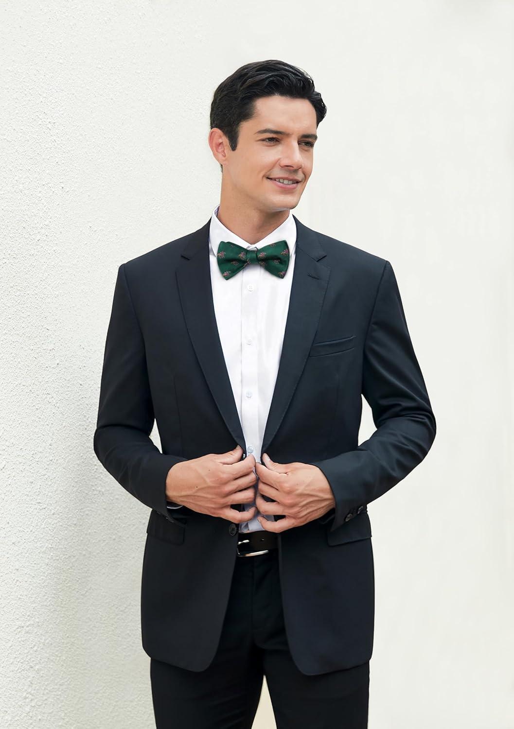 imageHISDERN Bow Ties for Men Self Tie Animal Bowties Pocket Square Woven Silk Fun Bowtie Handkerchief Set for Wedding PartyGreenHorse Racing