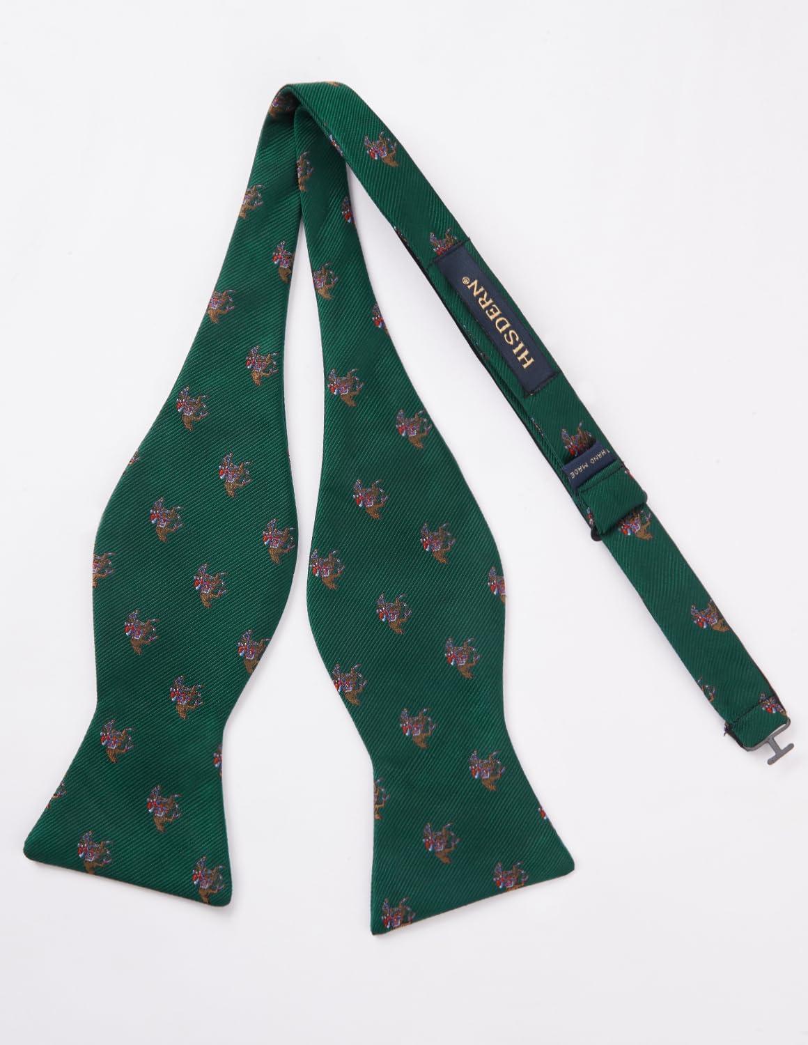 imageHISDERN Bow Ties for Men Self Tie Animal Bowties Pocket Square Woven Silk Fun Bowtie Handkerchief Set for Wedding PartyGreenHorse Racing