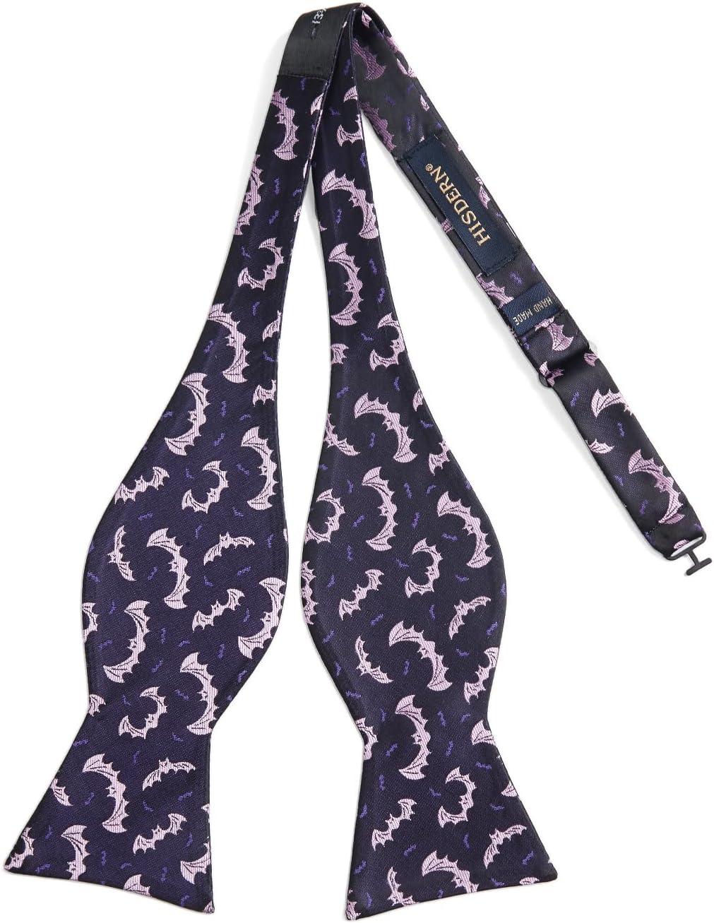 imageHISDERN Bow Ties for Men Self Tie Animal Bowties Pocket Square Woven Silk Fun Bowtie Handkerchief Set for Wedding PartyPurpleBat