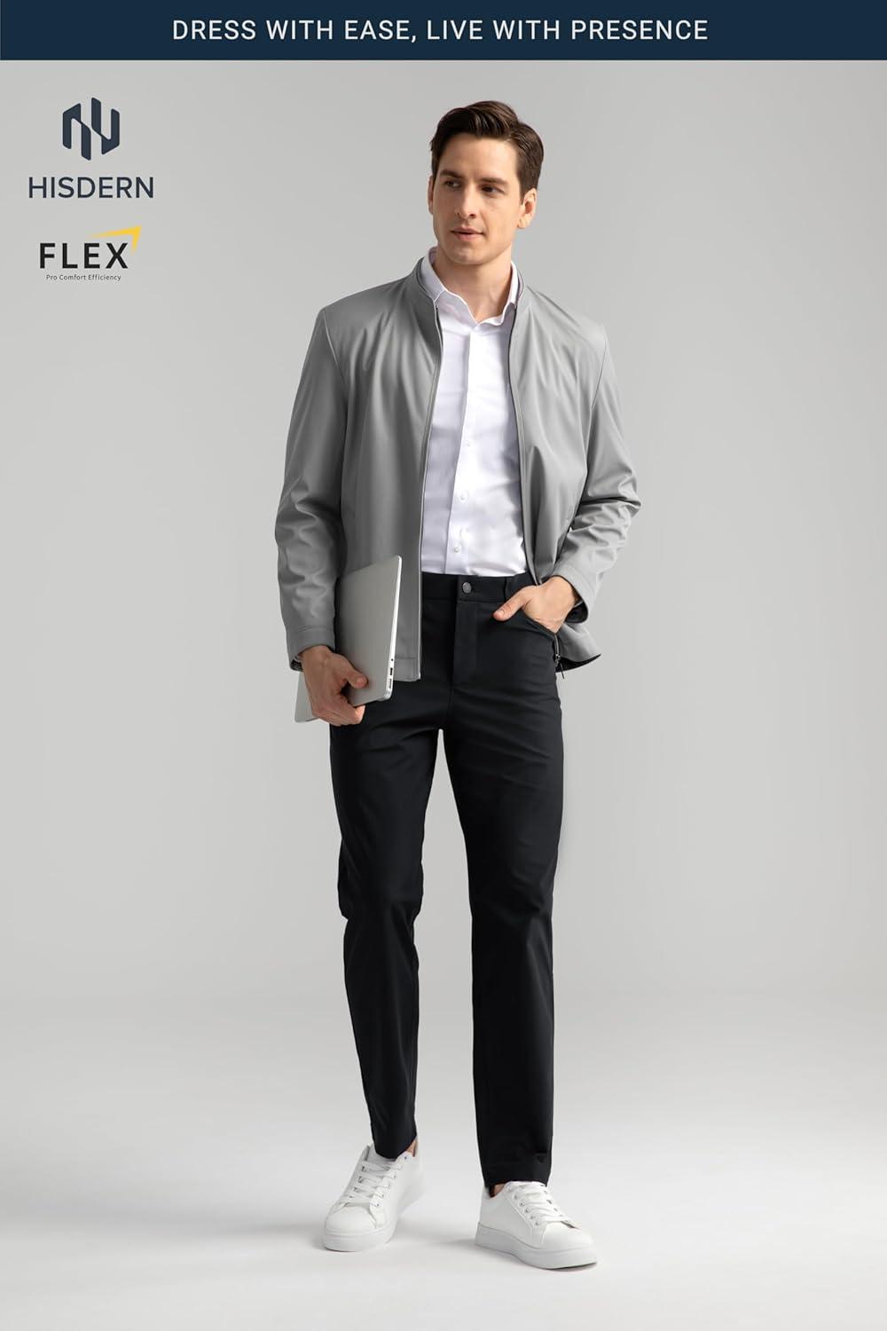 imageHISDERN Flex 503 Mens Slim Fit Golf Pants 30quot32quot34quot No Iron Stretch Quick Dry for Business Work Casual with 5 PocketBlack