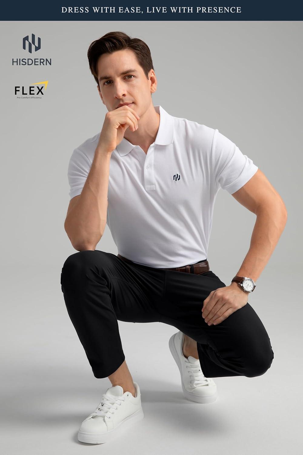 imageHISDERN Flex 503 Mens Slim Fit Golf Pants 30quot32quot34quot No Iron Stretch Quick Dry for Business Work Casual with 5 PocketBlack