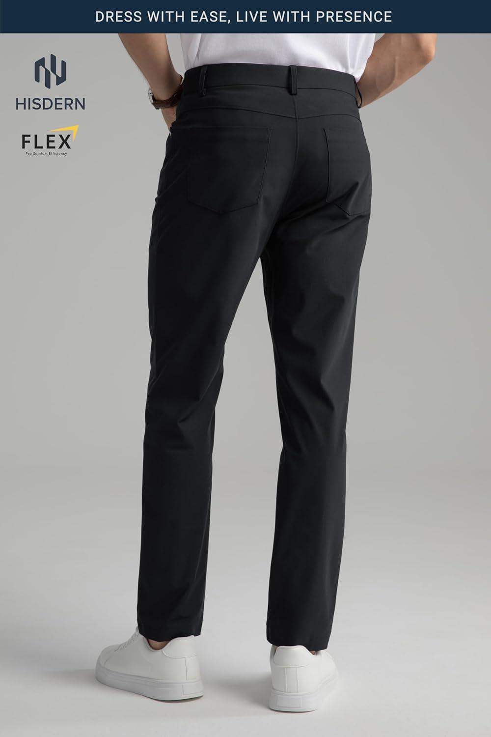 imageHISDERN Flex 503 Mens Slim Fit Golf Pants 30quot32quot34quot No Iron Stretch Quick Dry for Business Work Casual with 5 PocketBlack