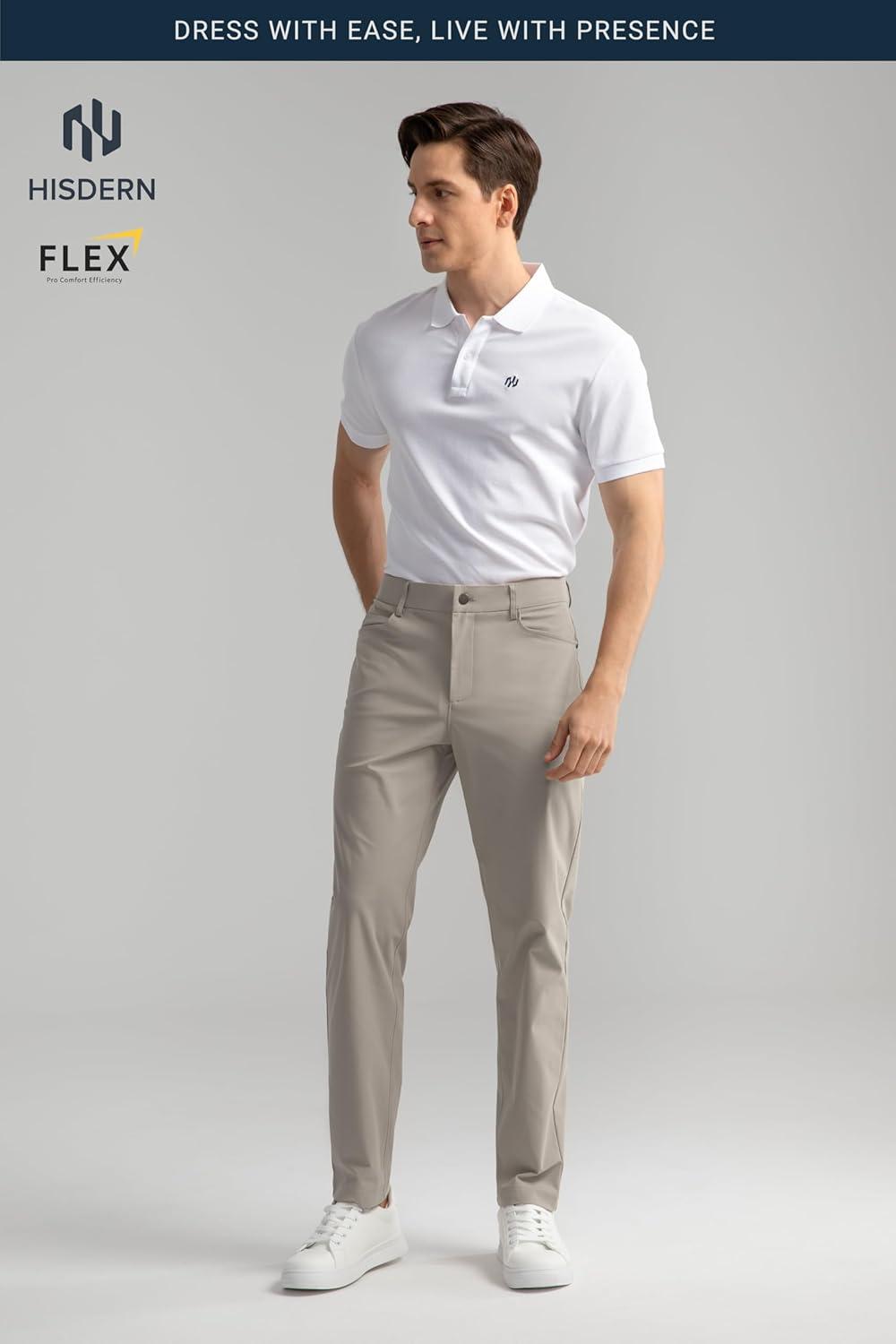 imageHISDERN Flex 503 Mens Slim Fit Golf Pants 30quot32quot34quot No Iron Stretch Quick Dry for Business Work Casual with 5 PocketDark Grey