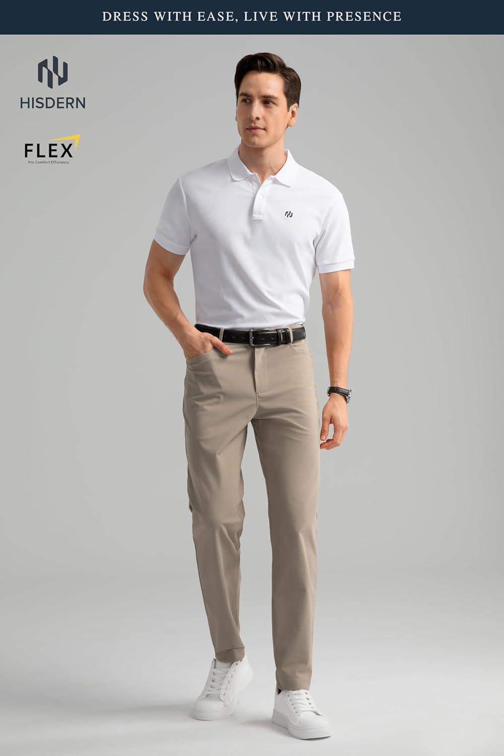 imageHISDERN Flex 503 Mens Slim Fit Golf Pants 30quot32quot34quot No Iron Stretch Quick Dry for Business Work Casual with 5 PocketDark Grey