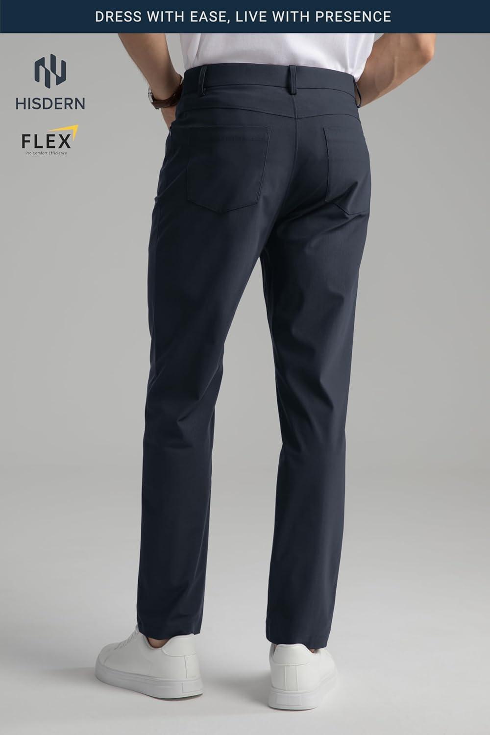 imageHISDERN Flex 503 Mens Slim Fit Golf Pants 30quot32quot34quot No Iron Stretch Quick Dry for Business Work Casual with 5 PocketDusty Blue