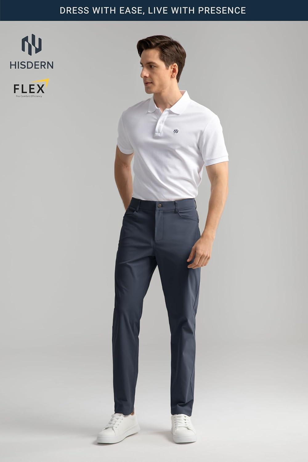 imageHISDERN Flex 503 Mens Slim Fit Golf Pants 30quot32quot34quot No Iron Stretch Quick Dry for Business Work Casual with 5 PocketDusty Blue