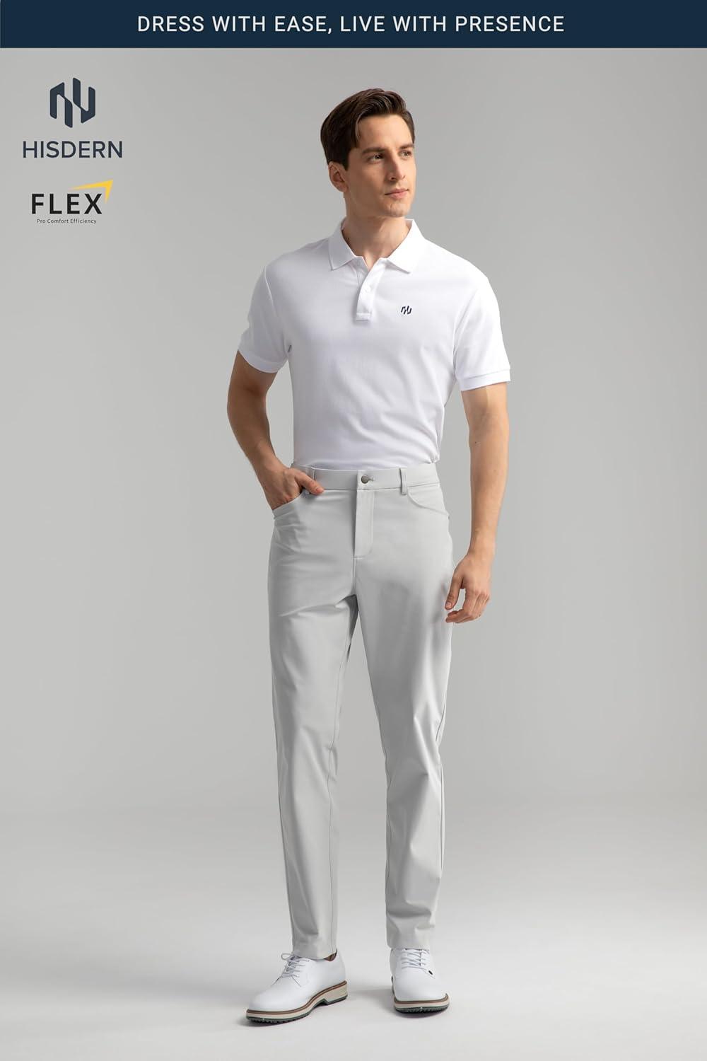 imageHISDERN Flex 503 Mens Slim Fit Golf Pants 30quot32quot34quot No Iron Stretch Quick Dry for Business Work Casual with 5 PocketLight Grey