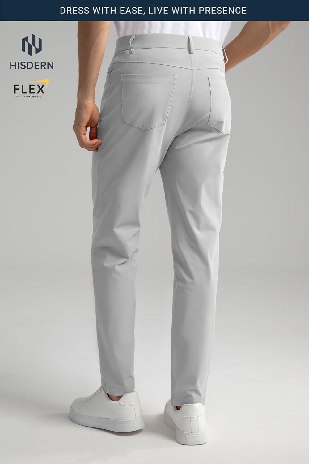 imageHISDERN Flex 503 Mens Slim Fit Golf Pants 30quot32quot34quot No Iron Stretch Quick Dry for Business Work Casual with 5 PocketLight Grey