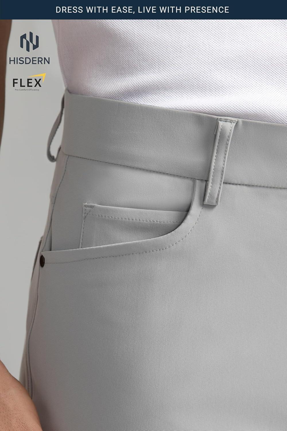 imageHISDERN Flex 503 Mens Slim Fit Golf Pants 30quot32quot34quot No Iron Stretch Quick Dry for Business Work Casual with 5 PocketLight Grey