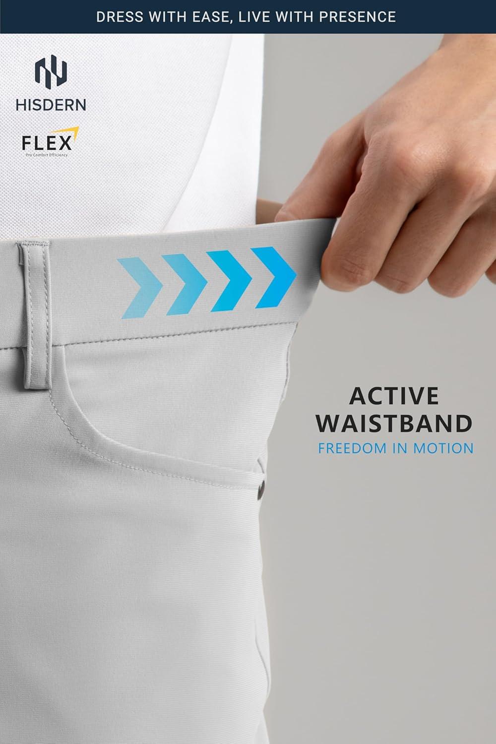 imageHISDERN Flex 503 Mens Slim Fit Golf Pants 30quot32quot34quot No Iron Stretch Quick Dry for Business Work Casual with 5 PocketLight Grey