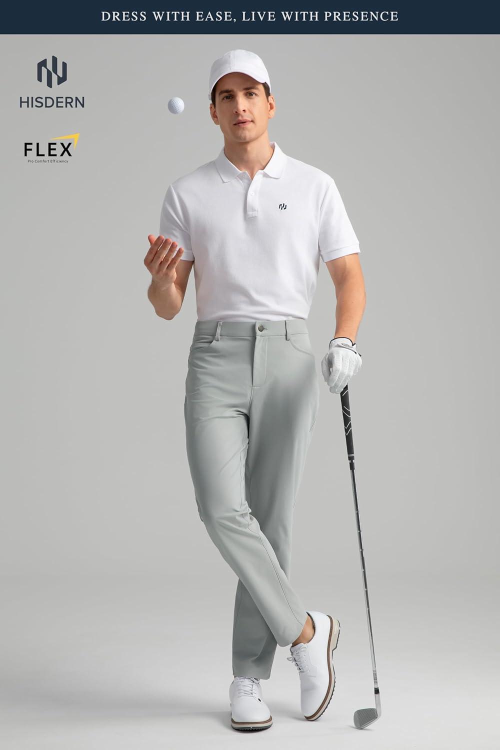 imageHISDERN Flex 503 Mens Slim Fit Golf Pants 30quot32quot34quot No Iron Stretch Quick Dry for Business Work Casual with 5 PocketLight Grey