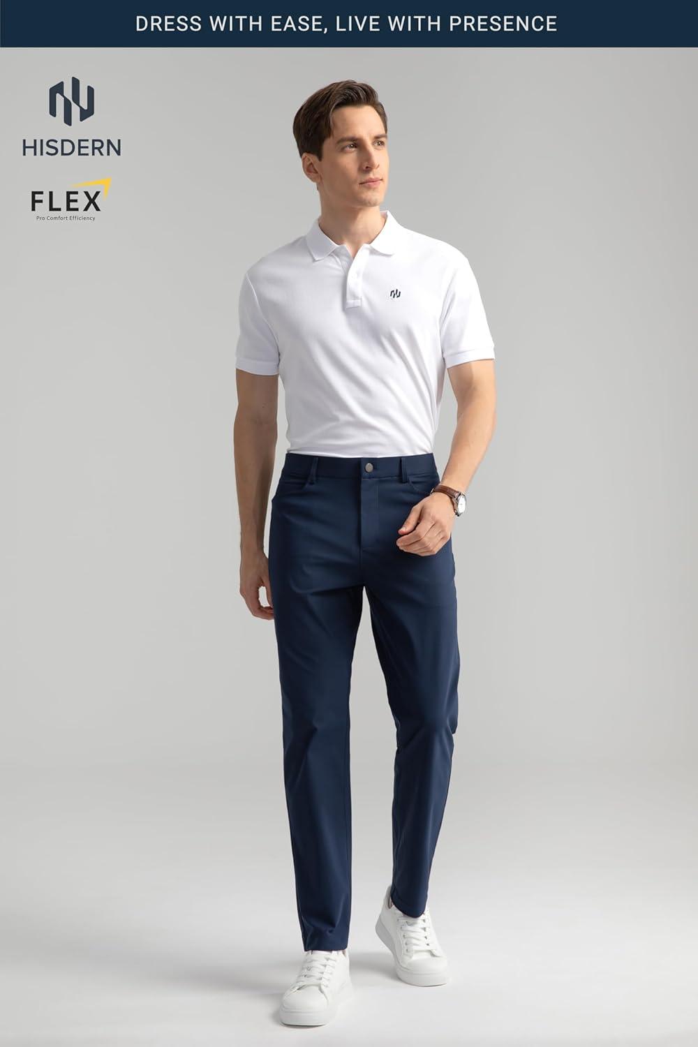 imageHISDERN Flex 503 Mens Slim Fit Golf Pants 30quot32quot34quot No Iron Stretch Quick Dry for Business Work Casual with 5 PocketNavy Blue