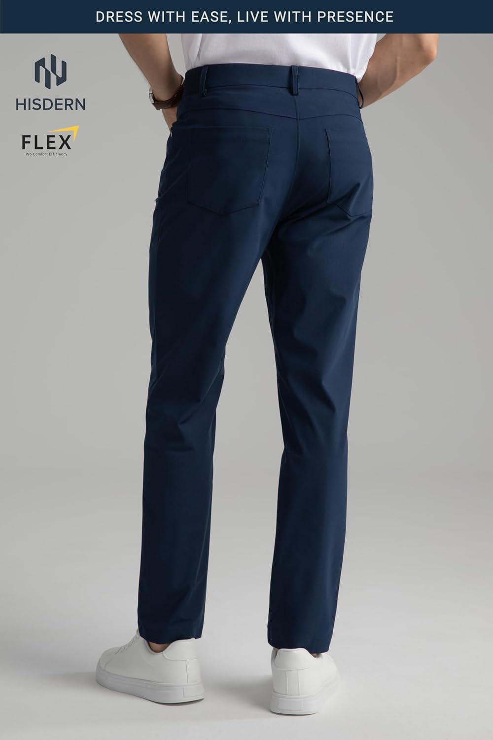 imageHISDERN Flex 503 Mens Slim Fit Golf Pants 30quot32quot34quot No Iron Stretch Quick Dry for Business Work Casual with 5 PocketNavy Blue