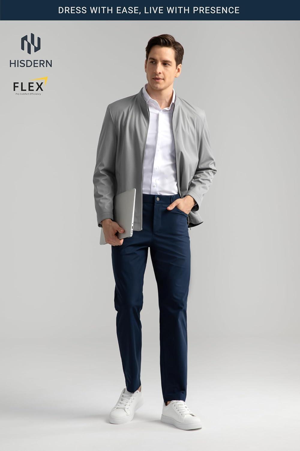 imageHISDERN Flex 503 Mens Slim Fit Golf Pants 30quot32quot34quot No Iron Stretch Quick Dry for Business Work Casual with 5 PocketNavy Blue