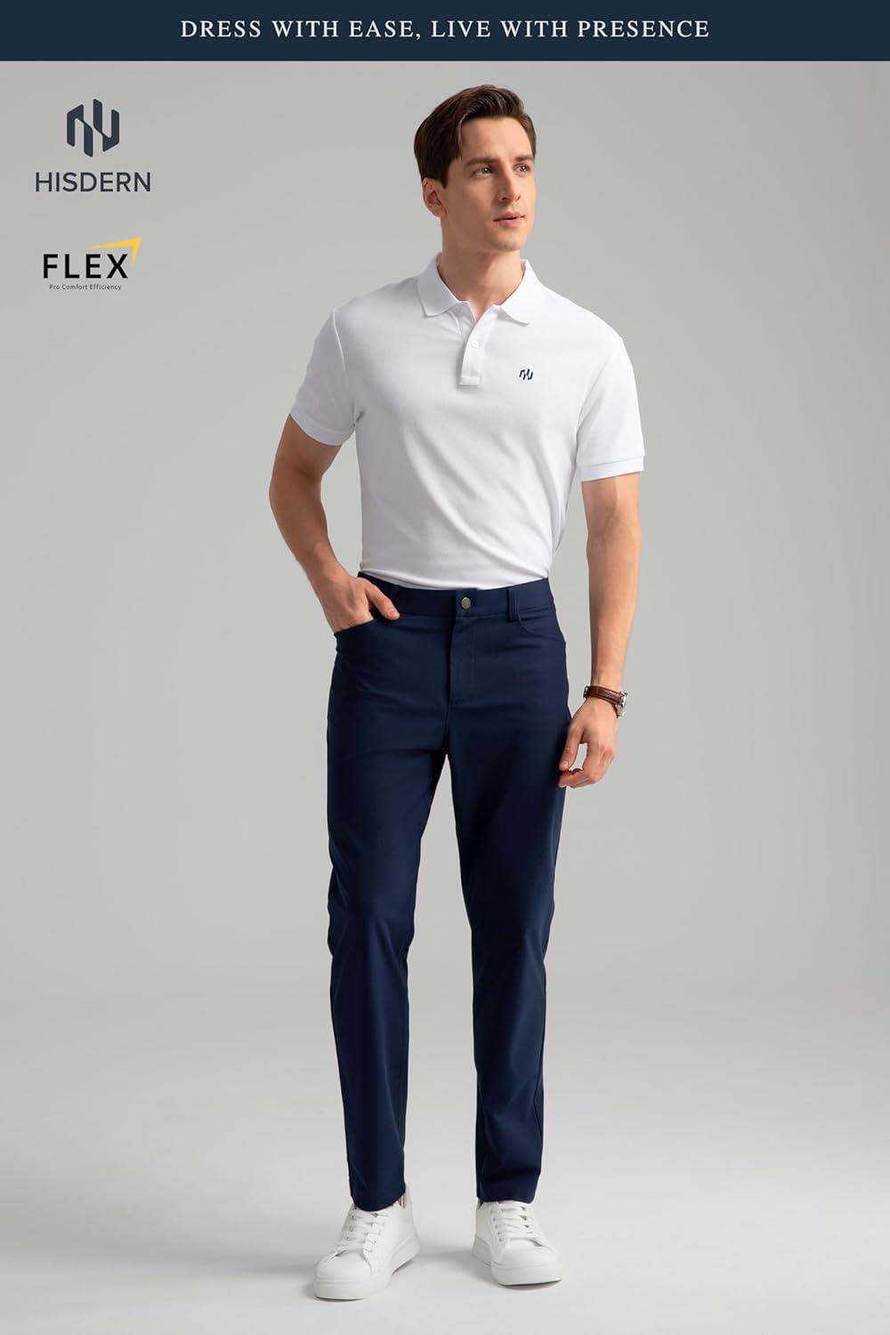 imageHISDERN Flex 503 Mens Slim Fit Golf Pants 30quot32quot34quot No Iron Stretch Quick Dry for Business Work Casual with 5 PocketNavy Blue