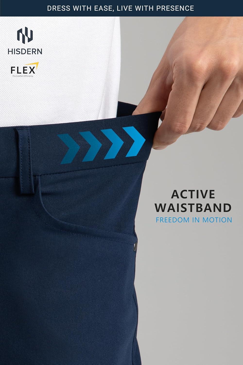 imageHISDERN Flex 503 Mens Slim Fit Golf Pants 30quot32quot34quot No Iron Stretch Quick Dry for Business Work Casual with 5 PocketNavy Blue