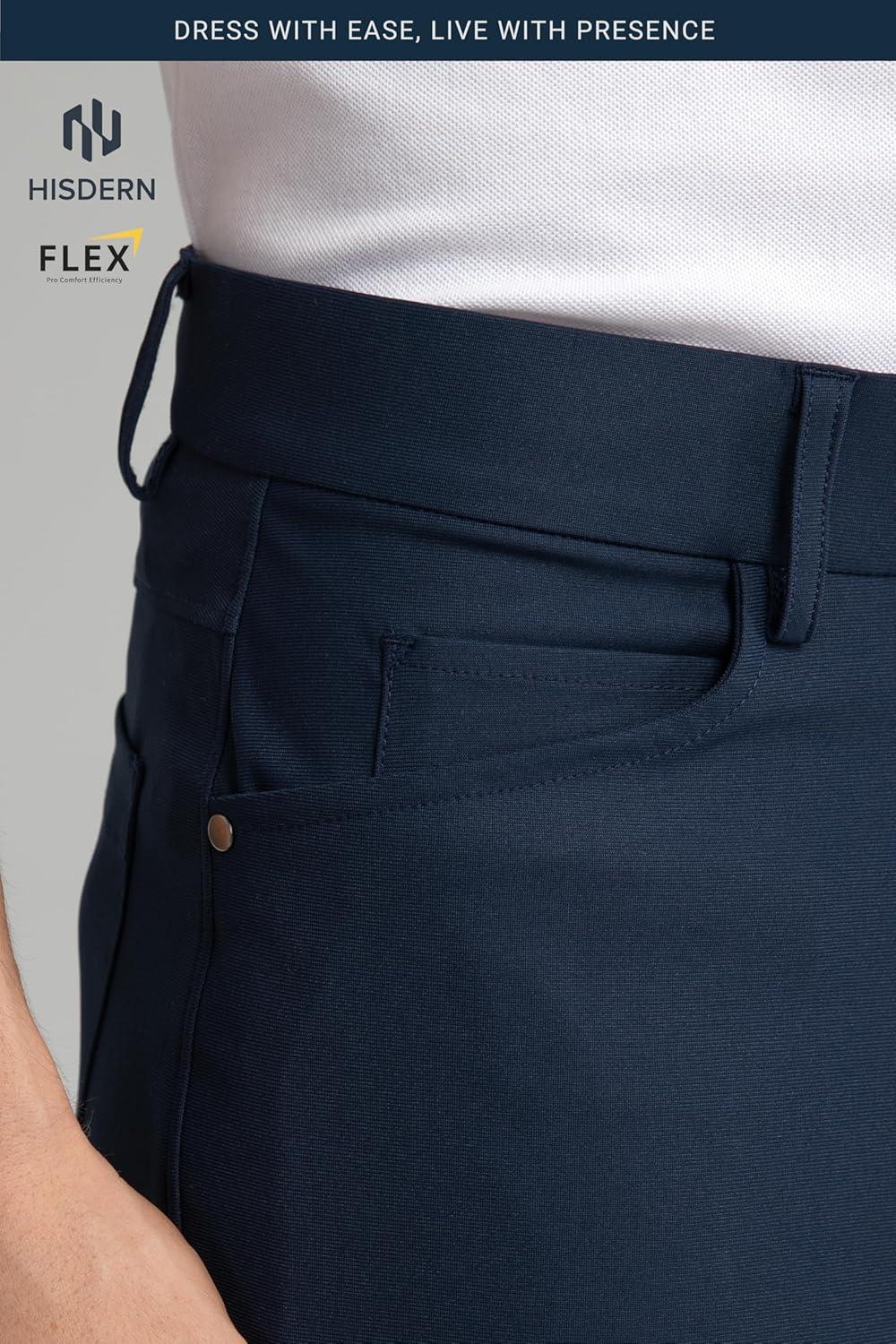 imageHISDERN Flex 503 Mens Slim Fit Golf Pants 30quot32quot34quot No Iron Stretch Quick Dry for Business Work Casual with 5 PocketNavy Blue