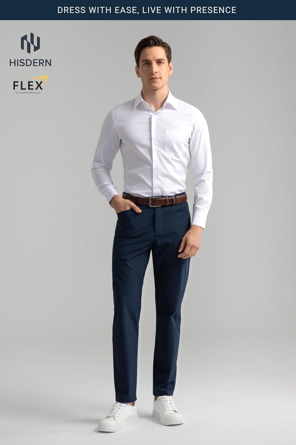 imageHISDERN Flex 503 Mens Slim Fit Golf Pants 30quot32quot34quot No Iron Stretch Quick Dry for Business Work Casual with 5 PocketNavy Blue