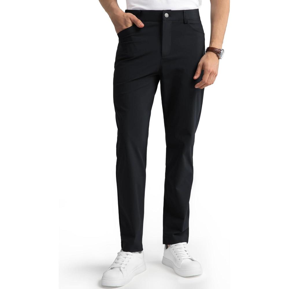 imageHISDERN Flex 503 Mens Slim Fit Golf Pants 30quot32quot34quot No Iron Stretch Quick Dry for Business Work Casual with 5 PocketBlack