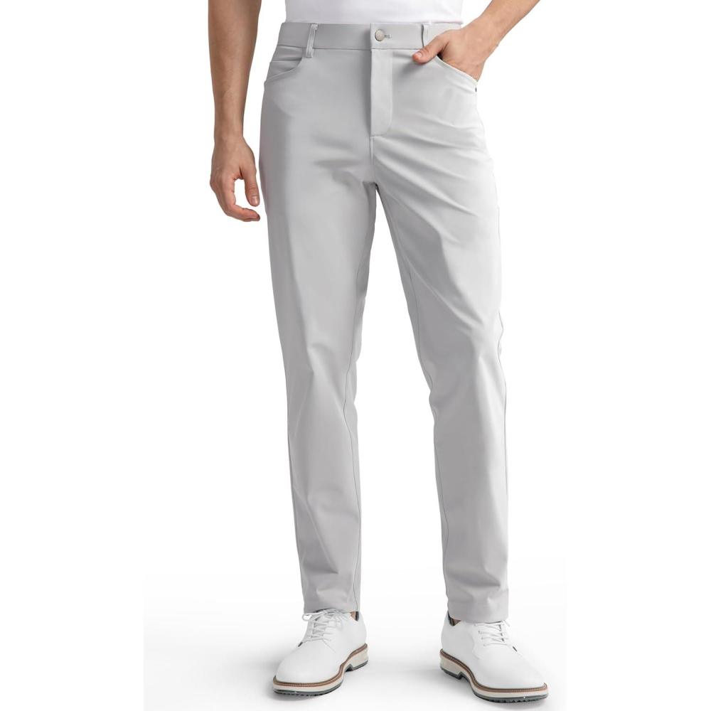 imageHISDERN Flex 503 Mens Slim Fit Golf Pants 30quot32quot34quot No Iron Stretch Quick Dry for Business Work Casual with 5 PocketLight Grey
