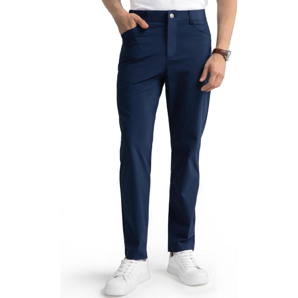 imageHISDERN Flex 503 Mens Slim Fit Golf Pants 30quot32quot34quot No Iron Stretch Quick Dry for Business Work Casual with 5 PocketNavy Blue