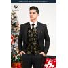 imageHISDERN Mens Suit Vest Christmas Holiday Season Party Jacquard Waistcoats Necktie Pocket Square Vest Suit SetBlack1