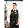 imageHISDERN Mens Suit Vest Christmas Holiday Season Party Jacquard Waistcoats Necktie Pocket Square Vest Suit SetBlack1