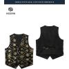 imageHISDERN Mens Suit Vest Christmas Holiday Season Party Jacquard Waistcoats Necktie Pocket Square Vest Suit SetBlack1