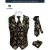 imageHISDERN Mens Suit Vest Christmas Holiday Season Party Jacquard Waistcoats Necktie Pocket Square Vest Suit SetBlack1
