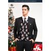 imageHISDERN Mens Suit Vest Christmas Holiday Season Party Jacquard Waistcoats Necktie Pocket Square Vest Suit SetBlack2