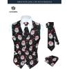 imageHISDERN Mens Suit Vest Christmas Holiday Season Party Jacquard Waistcoats Necktie Pocket Square Vest Suit SetBlack2