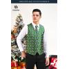 imageHISDERN Mens Suit Vest Christmas Holiday Season Party Jacquard Waistcoats Necktie Pocket Square Vest Suit SetGreen  Elk