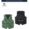imageHISDERN Mens Suit Vest Christmas Holiday Season Party Jacquard Waistcoats Necktie Pocket Square Vest Suit SetGreen1