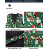 imageHISDERN Mens Suit Vest Christmas Holiday Season Party Jacquard Waistcoats Necktie Pocket Square Vest Suit SetGreen1