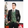 imageHISDERN Mens Suit Vest Christmas Holiday Season Party Jacquard Waistcoats Necktie Pocket Square Vest Suit SetGreen1