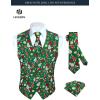 imageHISDERN Mens Suit Vest Christmas Holiday Season Party Jacquard Waistcoats Necktie Pocket Square Vest Suit SetGreen1