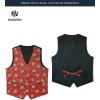 imageHISDERN Mens Suit Vest Christmas Holiday Season Party Jacquard Waistcoats Necktie Pocket Square Vest Suit SetRed  Christmas Tree
