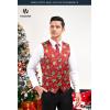imageHISDERN Mens Suit Vest Christmas Holiday Season Party Jacquard Waistcoats Necktie Pocket Square Vest Suit SetRed  Christmas Tree