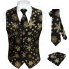 imageHISDERN Mens Suit Vest Christmas Holiday Season Party Jacquard Waistcoats Necktie Pocket Square Vest Suit SetBlack1