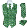 imageHISDERN Mens Suit Vest Christmas Holiday Season Party Jacquard Waistcoats Necktie Pocket Square Vest Suit SetGreen  Elk