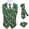 imageHISDERN Mens Suit Vest Christmas Holiday Season Party Jacquard Waistcoats Necktie Pocket Square Vest Suit SetGreen1