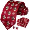 imageHISDERN Christmas Ties for Men Festival Xmas Silk Necktie Holiday Vocation Funny Tie Pocket Square Cufflinks SetBurgundy SnowmenSnowflake