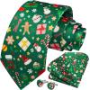 imageHISDERN Christmas Ties for Men Festival Xmas Silk Necktie Holiday Vocation Funny Tie Pocket Square Cufflinks SetGreen Gift Box
