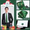 imageHISDERN Christmas Ties for Men Festival Xmas Silk Necktie Holiday Vocation Funny Tie Pocket Square Cufflinks SetGreen Gold Reindeer