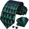 imageHISDERN Christmas Ties for Men Festival Xmas Silk Necktie Holiday Vocation Funny Tie Pocket Square Cufflinks SetGreen Xmas Trees