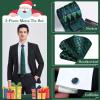 imageHISDERN Christmas Ties for Men Festival Xmas Silk Necktie Holiday Vocation Funny Tie Pocket Square Cufflinks SetGreen Xmas Trees