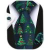 imageHISDERN Christmas Ties for Men Festival Xmas Silk Necktie Holiday Vocation Funny Tie Pocket Square Cufflinks SetGreen Xmas Trees